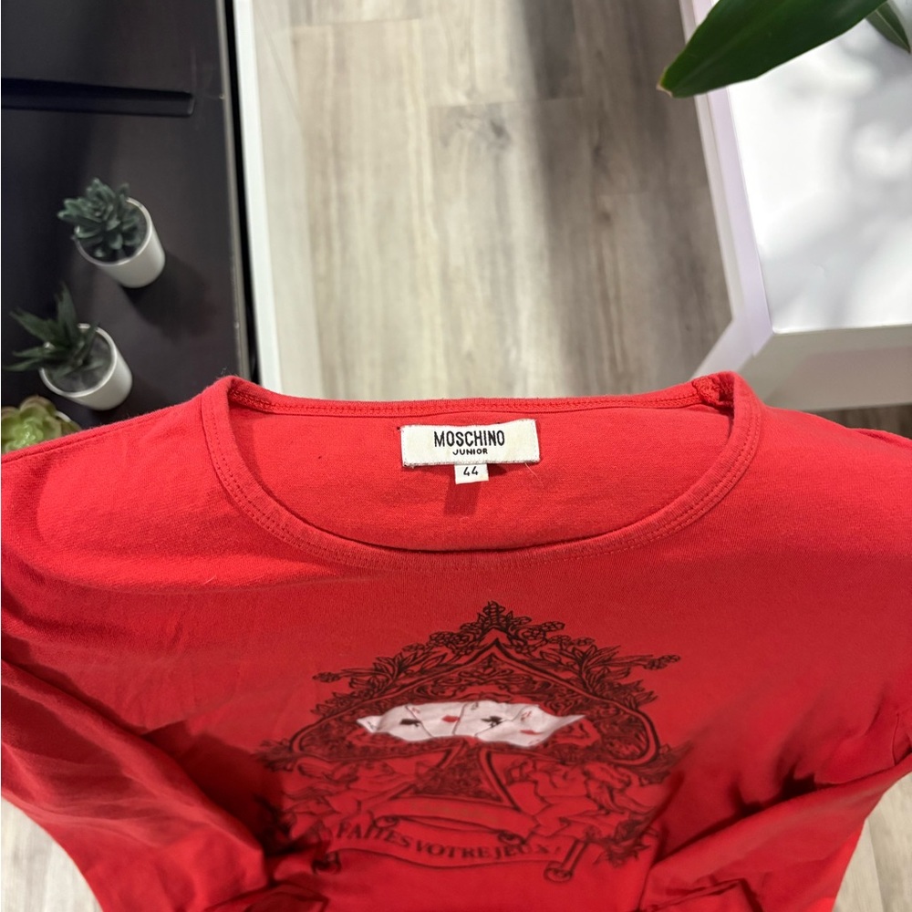 Moschino Vibrant Red and Gold Patterned Top